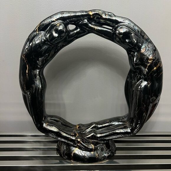 RARE black with gold swirl Vintage Ceramic Circle of Love by Royal Haeger - Picture 9 of 10